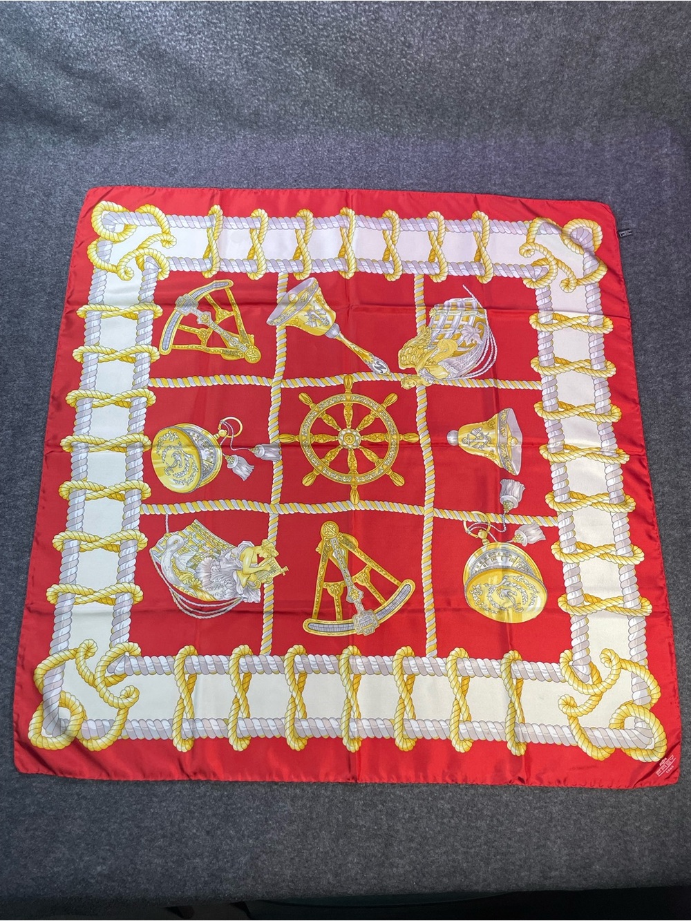FREY COMO Ship Wheel Sailing Print Scarf Silk Italy Vintage VTG Nautical
